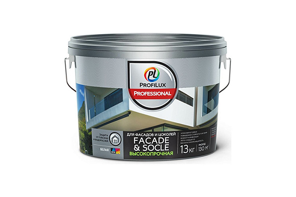 Краска ВД ProfiluxProfessional FACADE & SOCLE для фасадов и цоколей, белая (13,0кг)