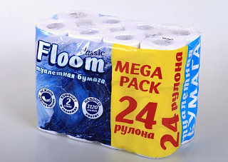 Туалетная бумага Floom classic Белая 2-х слойная 24 рулона (777)