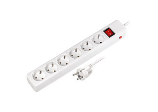 Сетевой фильтр 16А, 3500 Вт, 6 гн, 5м.без з/ш, с з/к, ПВС 3x1.0 мм², белый (SBSP-6-50-W)(716)