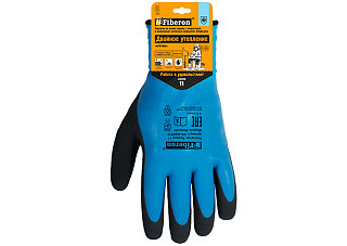 Перчатки акрил с полиэстером Fiberon "Двойное утепление Аквастоп", латексное покрытие, 11(XXL)(601)