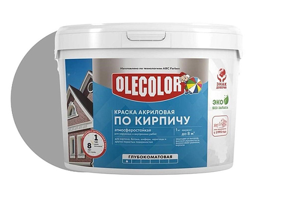 Краска акриловая OLECOLOR атмосферостойкая по кирпичу, серый (3,0кг)