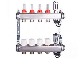 Коллекторная группа AQUALINK 1"х4х3/4" с расходомерами, слив. кран,авт.возд-ком. (2702)