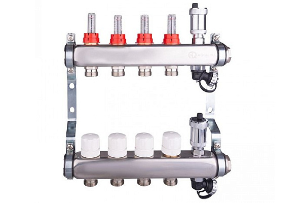 Коллектор AQUALINK 1", 4 выхода 3/4" с расходомерами, слив. кран,авт.возд-ком. (2702)