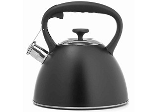 Чайник нержавеющая сталь LARA свисток с кноп. механизмом, черный матовый 3,0л (LR00-74) 