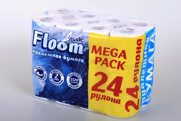 Туалетная бумага Floom classic Белая 2-х слойная 24 рулона (777)