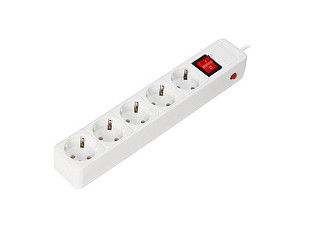 Сетевой фильтр 16А, 3500 Вт, 5 гн, 5м. без з/ш, с з/к, ПВС 3x1.0 мм²,  белый (SBSP-5-50-W)(339)