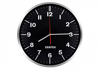 Часы настенные Centek СТ-7100 Black (черн + хром) d=30см, плавный ход, кварцевый механизм