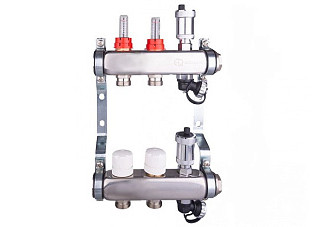 Коллекторная группа AQUALINK 1"х2х3/4" с расходомерами, слив. кран, авт.возд-ком. (2700)
