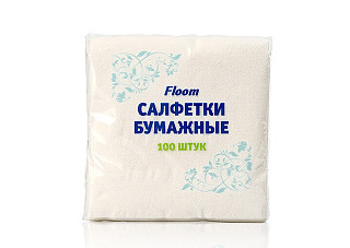 Салфетки бумажные Floom 1-но слойные 24х24см, белые 100шт (944)