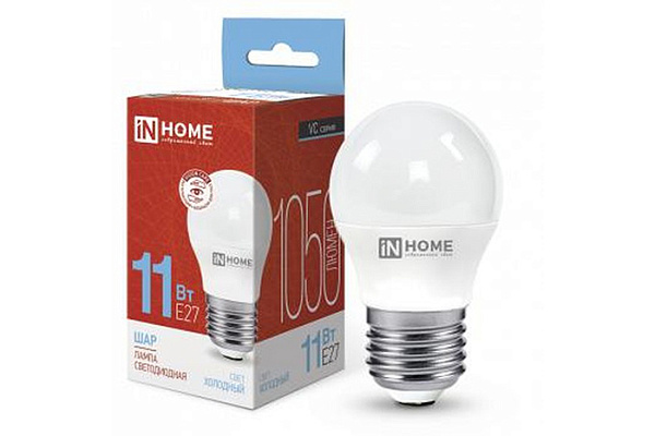 Лампа светодиодная IN HOME LED-ШАР-VC 11Вт 230В Е27 6500К 1050Лм 10/100 (4943)
