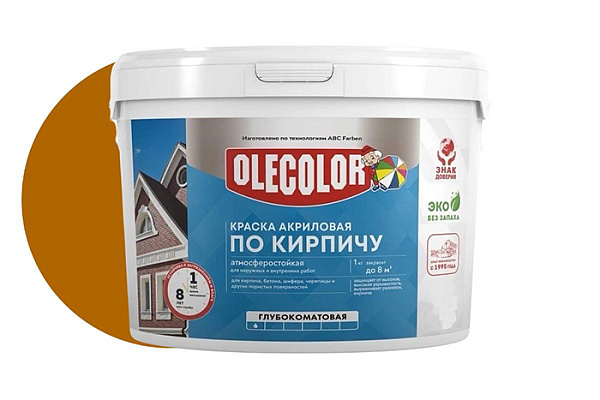 Краска акриловая OLECOLOR атмосферостойкая по кирпичу, терракотовый (3,0кг) 