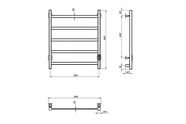 Полотенцесушитель электрический MIXLINE FAVORITE 60х50 (таймер, 302Вт, 5перекл.) МАТОВЫЙ ХРОМ 557208