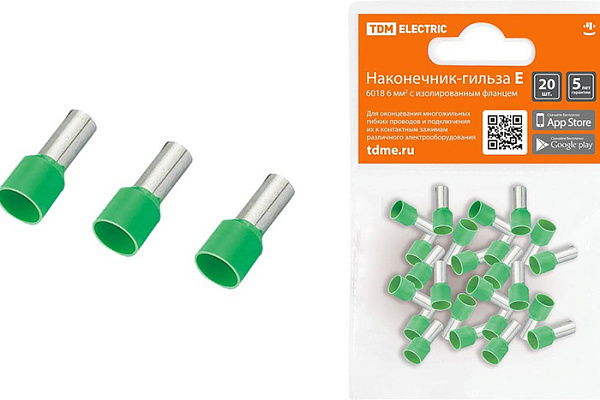 Наконечник-гильза TDM Е6018 6мм2 с изолированным фланцем (20шт) (0568-0044)