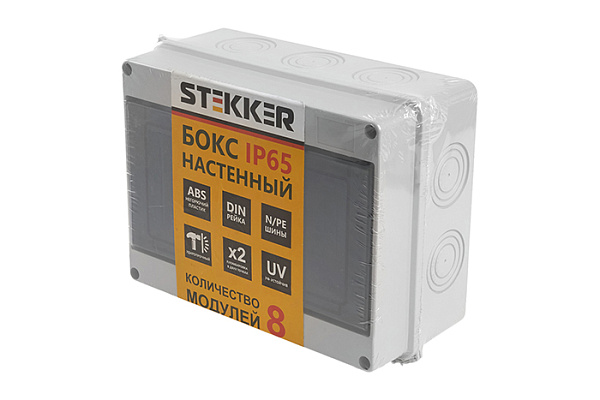 Бокс Stekker настенный 08 модулей, пластик, IP65, EBX50-1/08-65 39190