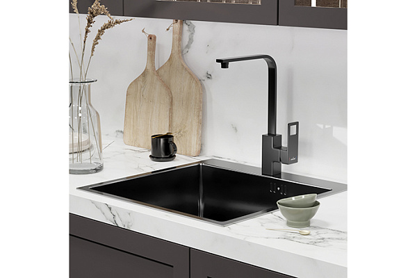 Смеситель для кухни 35k MIXLINE ML34-032 Solo Black (Латунь,Высота излива 29см,Картридж 35мм,бок.р.)