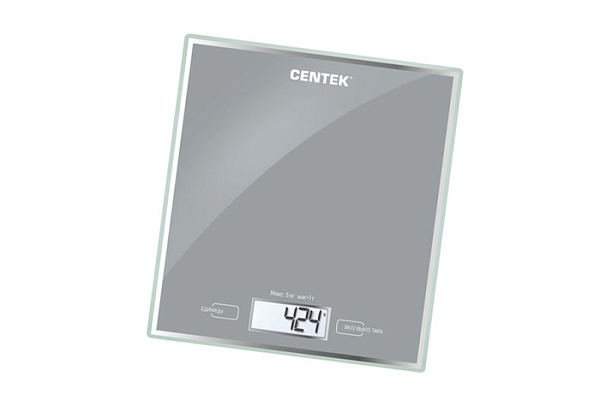 Весы кухонные Centek CT-2462 (серебристый) электронные, стеклянные, LCD, 190х200 мм, max 5кг, шаг 1г