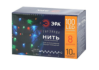 Гирлянда ERA Нить внутренняя IP20 10 м, 8 реж, 100LEDмультиколор, провод черный, 220V Б0041893 (627)