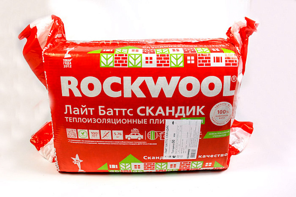 Утеплитель РОКВУЛ Лайт Баттс СКАНДИК 800х600х50мм, 5,76м2=0,288м3, 40кг/м3 (12 плит)
