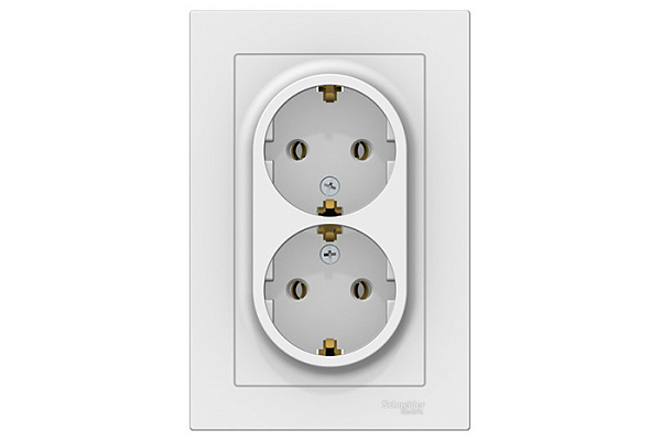 Розетка ATLASDESIGN двойная с/з 16А в сборе белый (ATN000124) (3088)