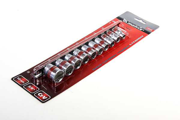 Набор торцевых головок MATRIX 3/8", 6-ти гр., CrV, 10шт., 8-19мм (13558)