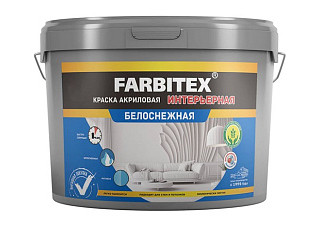 Краска акриловая FARBITEX интерьерная белоснежная (13,0кг)