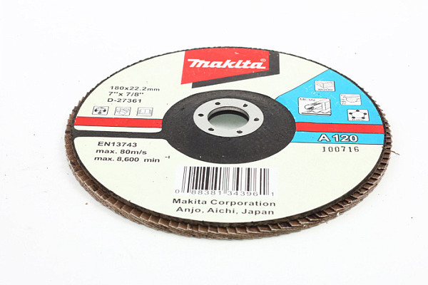 Диск лепестковый MAKITA 180х22мм, К120, д/ровных поверх.,д/дерева, металла и пластика (27361)