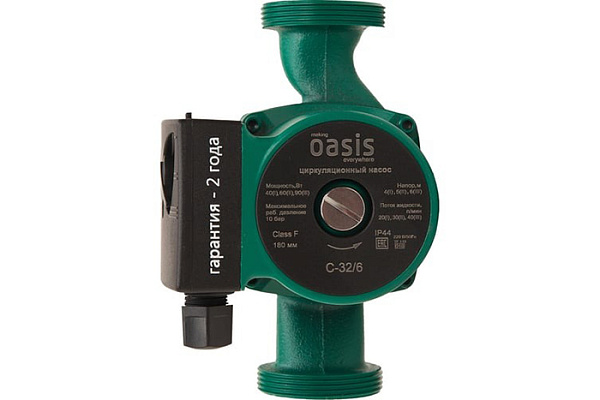 Насос циркуляционный OASIS HOME CD 32/6 (С КАБЕЛЕМ,90Вт,Расход-40л/мин, Высота-6м, Монтаж180мм)040