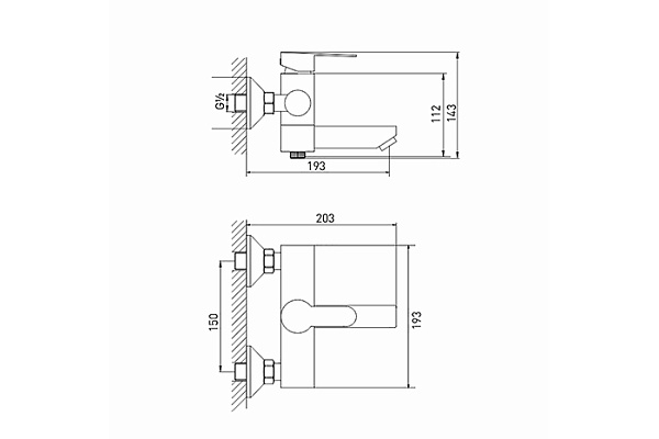 Смеситель для ванны 35k MIXLINE MLSS32-01 Stainless (Нерж. сталь,Длина излива 12см,Картридж 35мм)