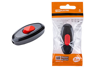 Выключатель на шнур 6А 250В черный с красной кнопкой TDM (1806-0222)