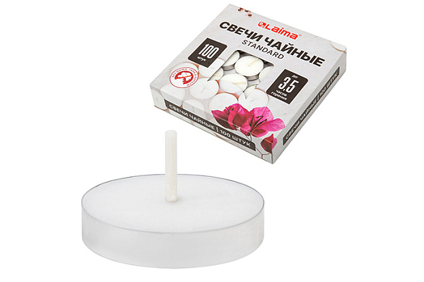 Свечи чайные ЛАЙМА STANDART до 3,5 часов вес 9гр 100шт в гильза 609198