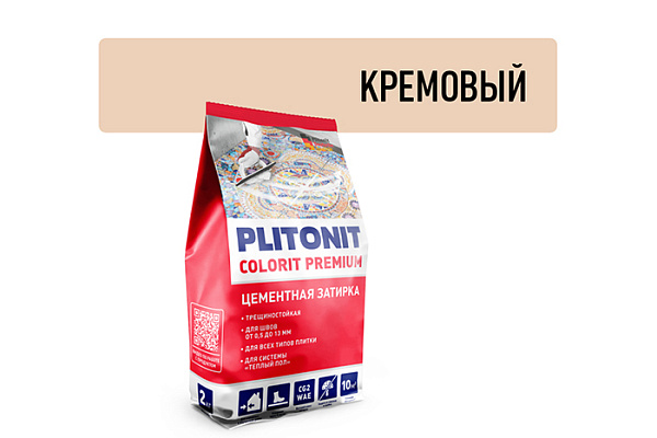 Затирка PLITONIT COLORIT PREMIUM кремовый пакет 2кг шов 1,5-6 мм (1/8)