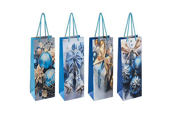 Пакет подарочный для бутылки Волшебная страна Шары 35х12х9см 4 дизайна в ассорт 110425