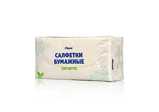 Салфетки бумажные Floom 1-но слойные 24х24см, белые 200шт (472)