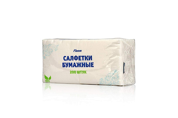 Салфетки бумажные FLOOM 24х24см 200 листов белый (1/18)