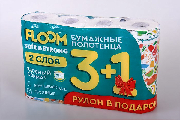 Полотенца бумажные FLOOM 2-х слойные 4 рулона (1/6)