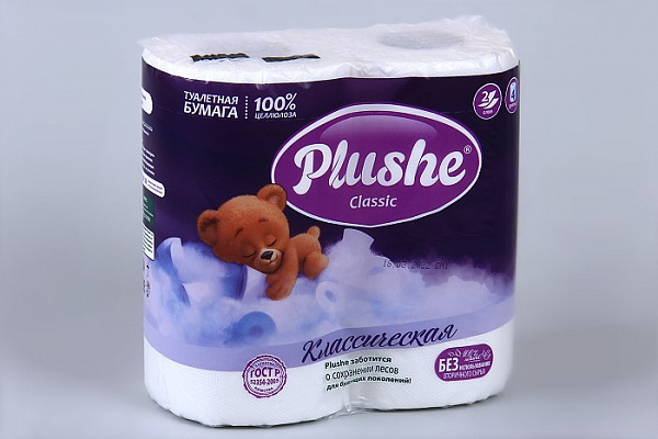 Туалетная бумага Plushe Classic Белая 2-х слойная 4 рулона (0249)