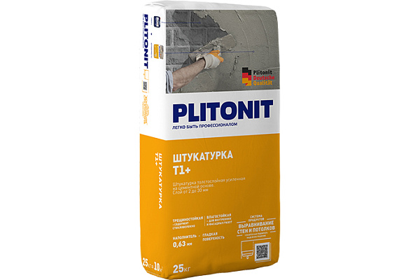 Штукатурка цементная PLITONIT Т1+ с армирующими волокнами (25кг)