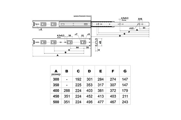Направляющие шариковые StahlBuro (2шт) 45-350/14"/хром (20) (952)