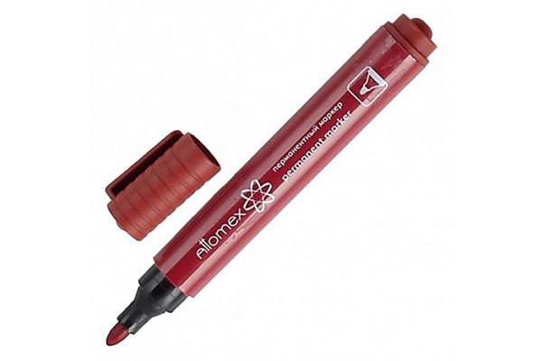 Маркер перманентный круглый наконечник линия 3мм цвет красный ATTOMEX 5043502 /12