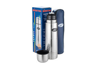 Термос нержавеющая сталь БИОСТАЛЬ узкое горло, с кнопкой чехол (NB-750B)  