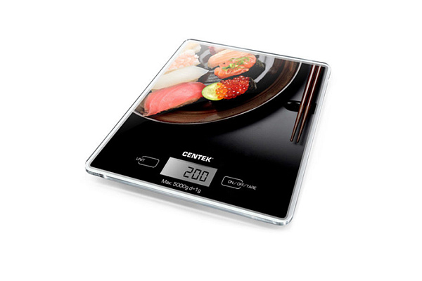 Весы кухонные Centek CT-2462 (Суши) электронные, стеклянные, LCD, 190х200 мм, max 5кг, шаг 1г