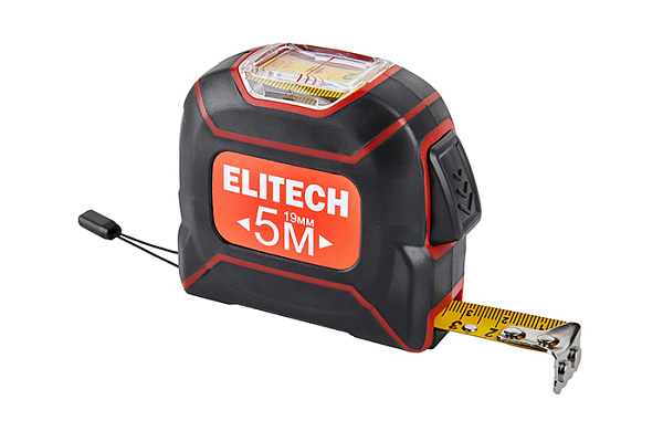 Рулетка ELITECH 5мх19мм, отверстие для обзора, магнитный зацеп, ABS пластик 310501