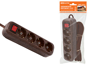 Удлинитель TDM У04В выключатель, 4 гнезда, 5метров,2П+3, ПВС 3х1мм2 ЭКО (бук) 16А/250В (1303-3112)