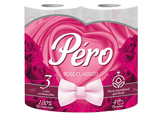 Туалетная бумага PERO 3-х слойная 4 рулона rose белый (1/12)