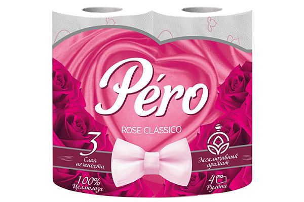 Туалетная бумага PERO 3-х слойная 4 рулона rose белый (1/12)