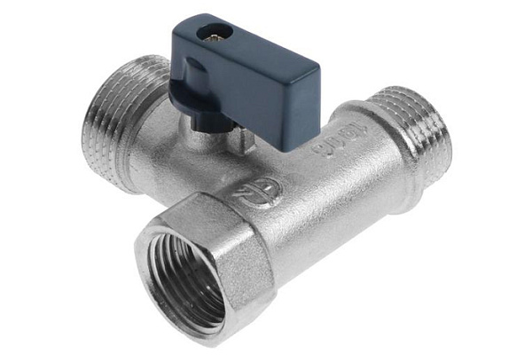 Кран шаровой 3-х проходной для стир. маш. ДУ(1/2x3/4x1/2) Г/Ш/Ш AQUALINK флажок(01175/01183)(100/10)