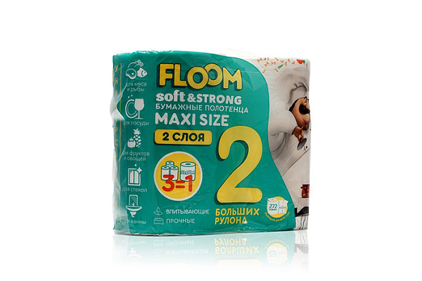 Полотенца бумажные FLOOM 2-х слойные 3в1 2 рулона