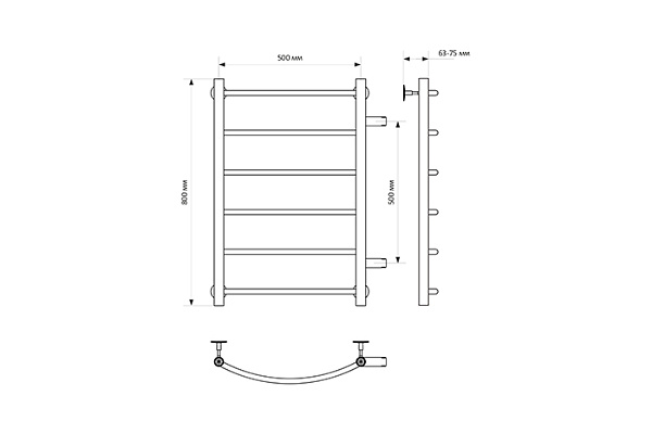 Полотенцесушитель водяной MIXLINE CAPELLA 80х50х50 (1'' НР, 6 перекладин, боковое подкл.) 556271
