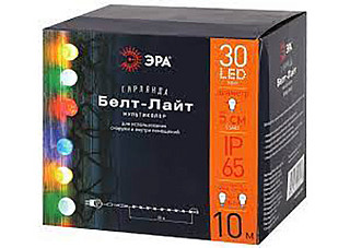 Гирлянда ERA Нить Белт Лайт уличная IP65 3м,10 RGB LED шаг 30см динамический режим мультиколор (654)