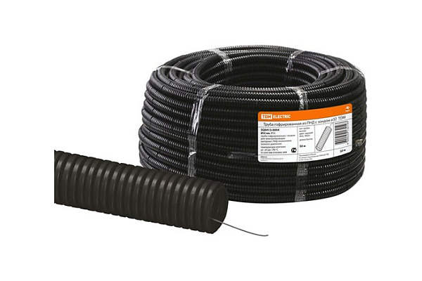 Труба гофрированная TDM ПНД d=32мм с зондом (бухта 50м) легкая черная (0413-0004)